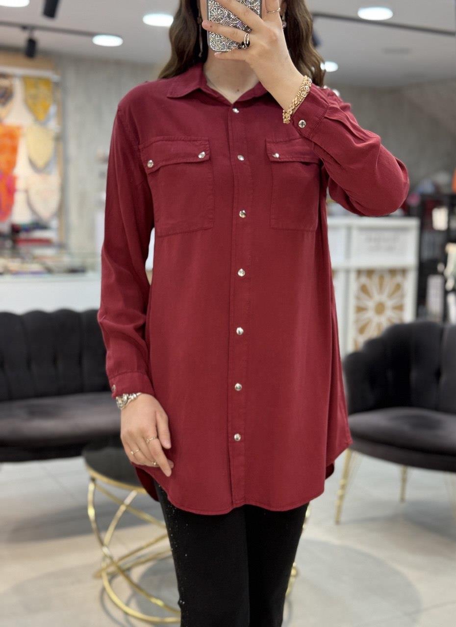 Omzu Yıldız Apoletli Tensel Tunik Gömlek 7144