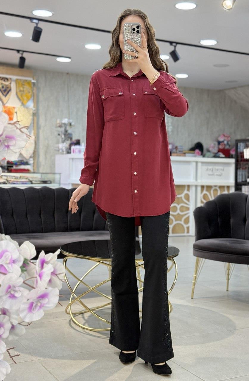 Omzu Yıldız Apoletli Tensel Tunik Gömlek 7144
