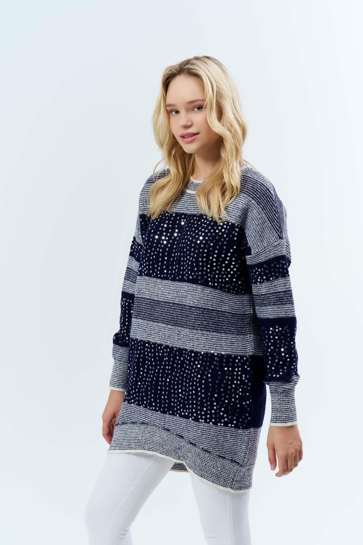 Pullu Çizgili Oversize Tunik 7592