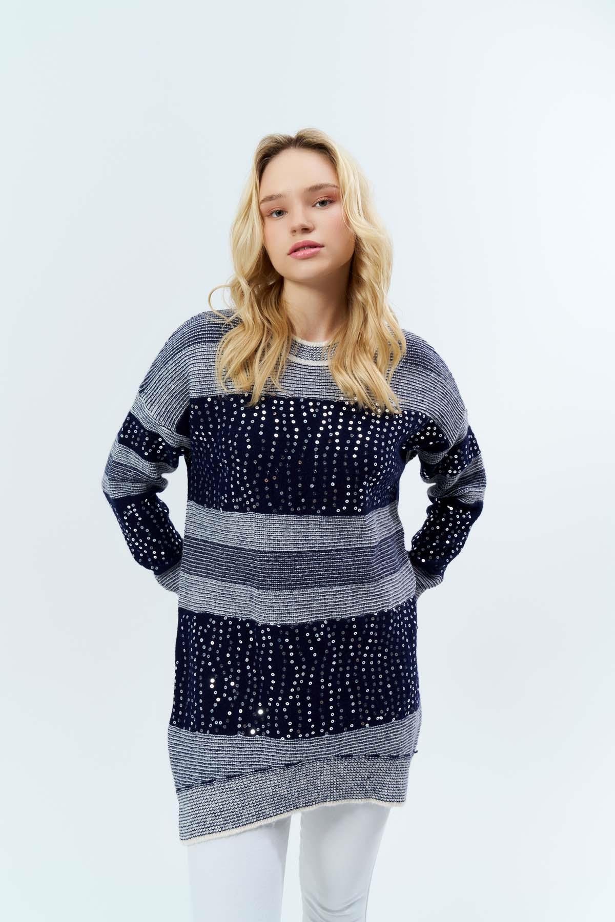 Pullu Çizgili Oversize Tunik 7592
