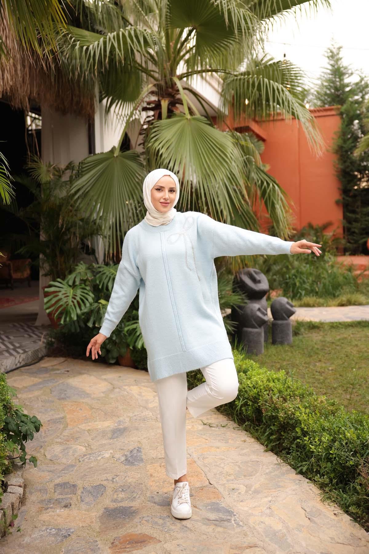 Şardonlu Bisiklet Yaka Tunik 7448