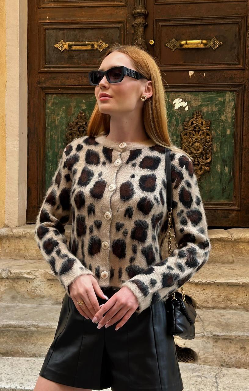 Şardonlu Leopar Kısa Ceket 7596