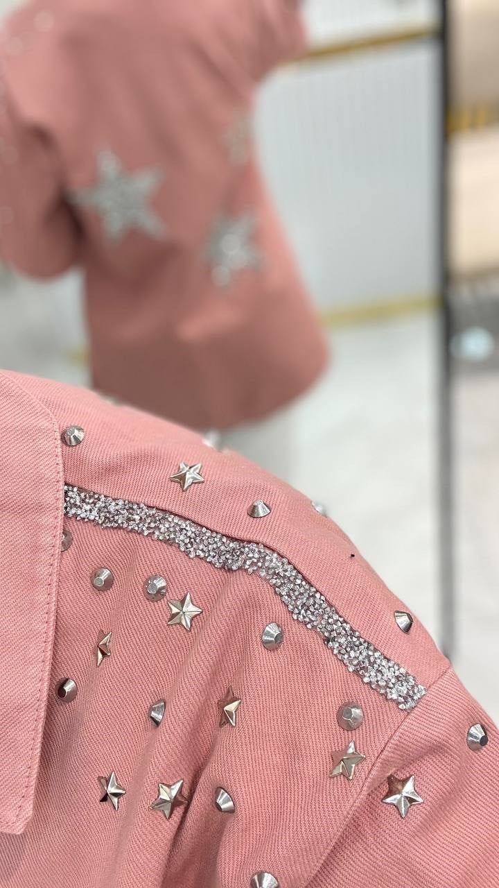 Sırt Yıldız Detaylı Denim Kot Ceket 7486