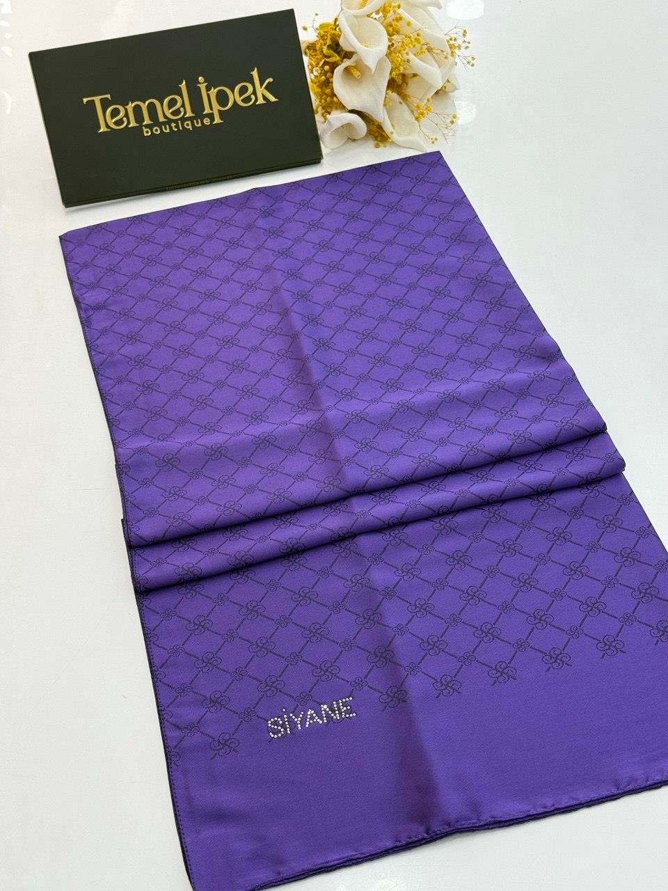 Siyane - Çift Taraflı Pamuk Jakar Monogram Şal 03187