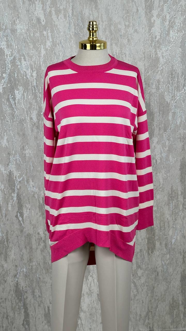 Soğuk Tuşe Oversize Çizgili Tunik 14854