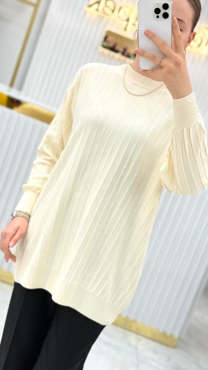 Soğuk Tuşe Oversize Fitilli Tunik 140290
