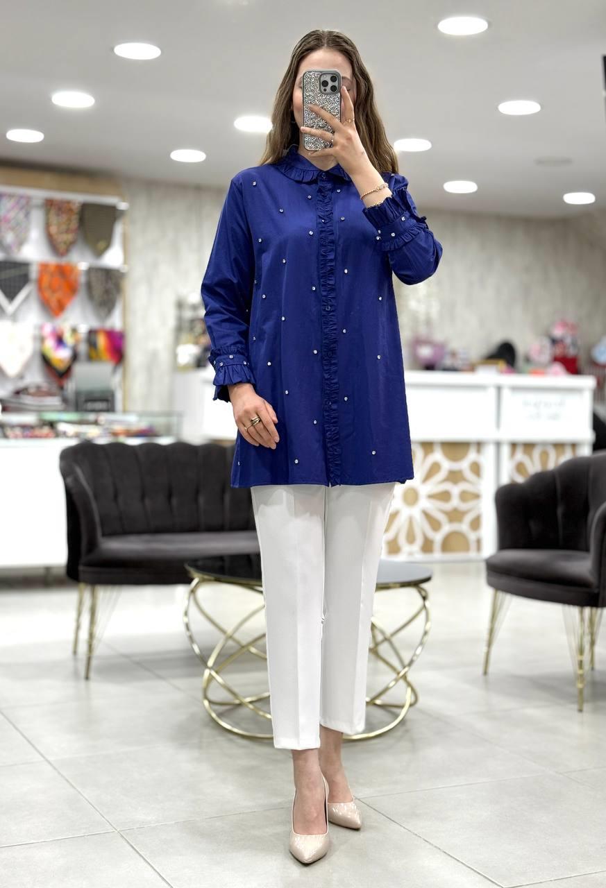 Taşlı Pamuk Saten Tunik 4347