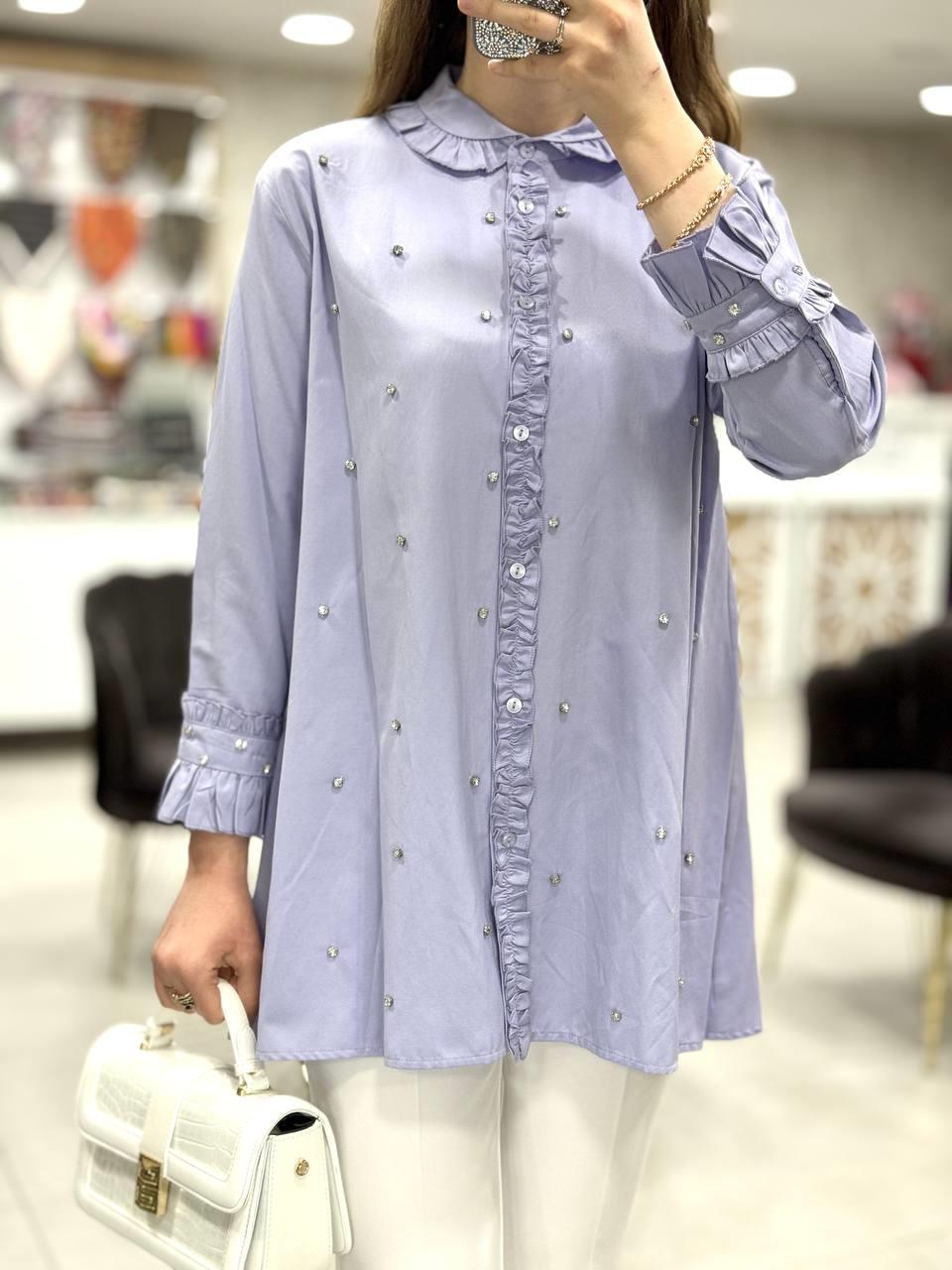 Taşlı Pamuk Saten Tunik 4347