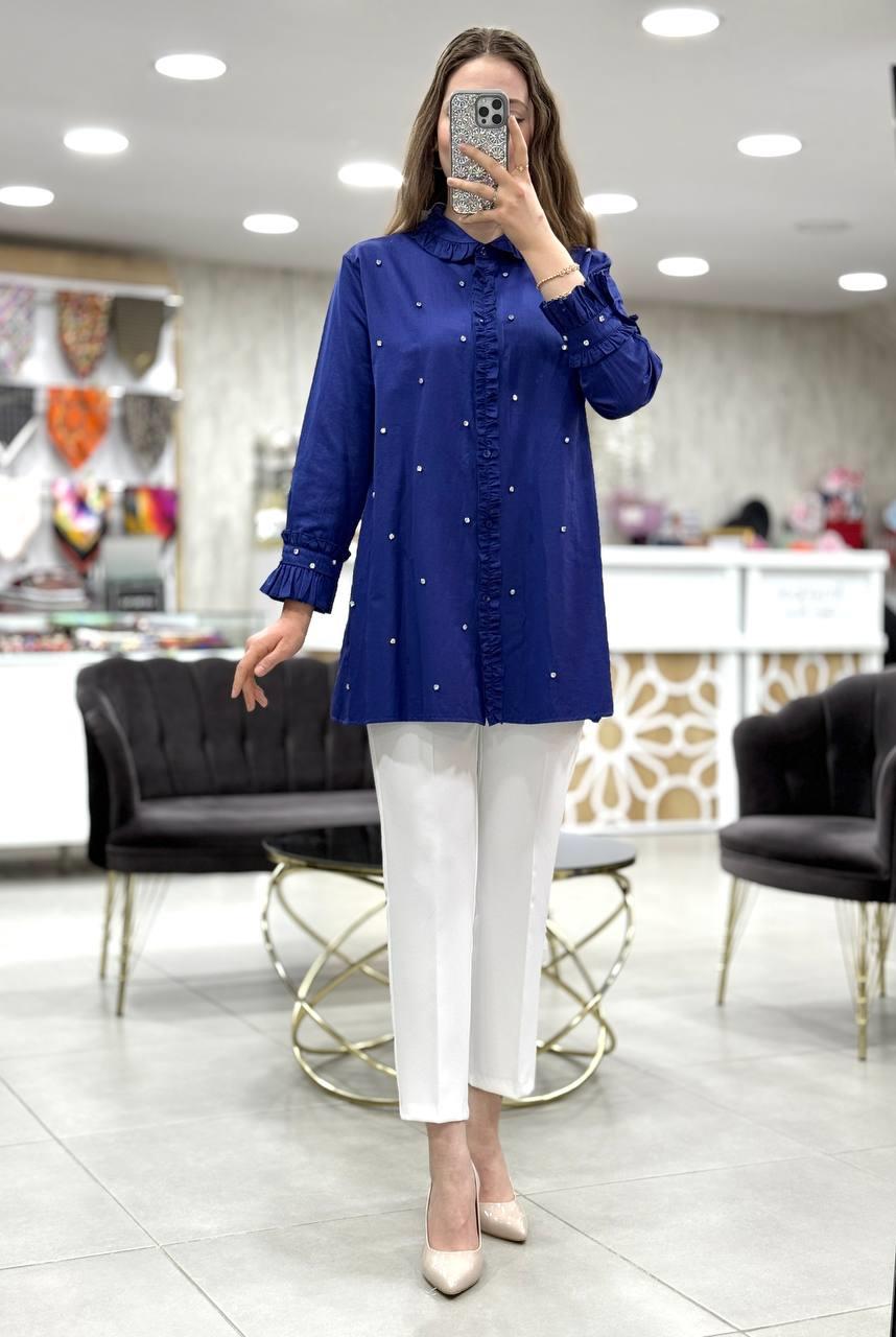 Taşlı Pamuk Saten Tunik 4347