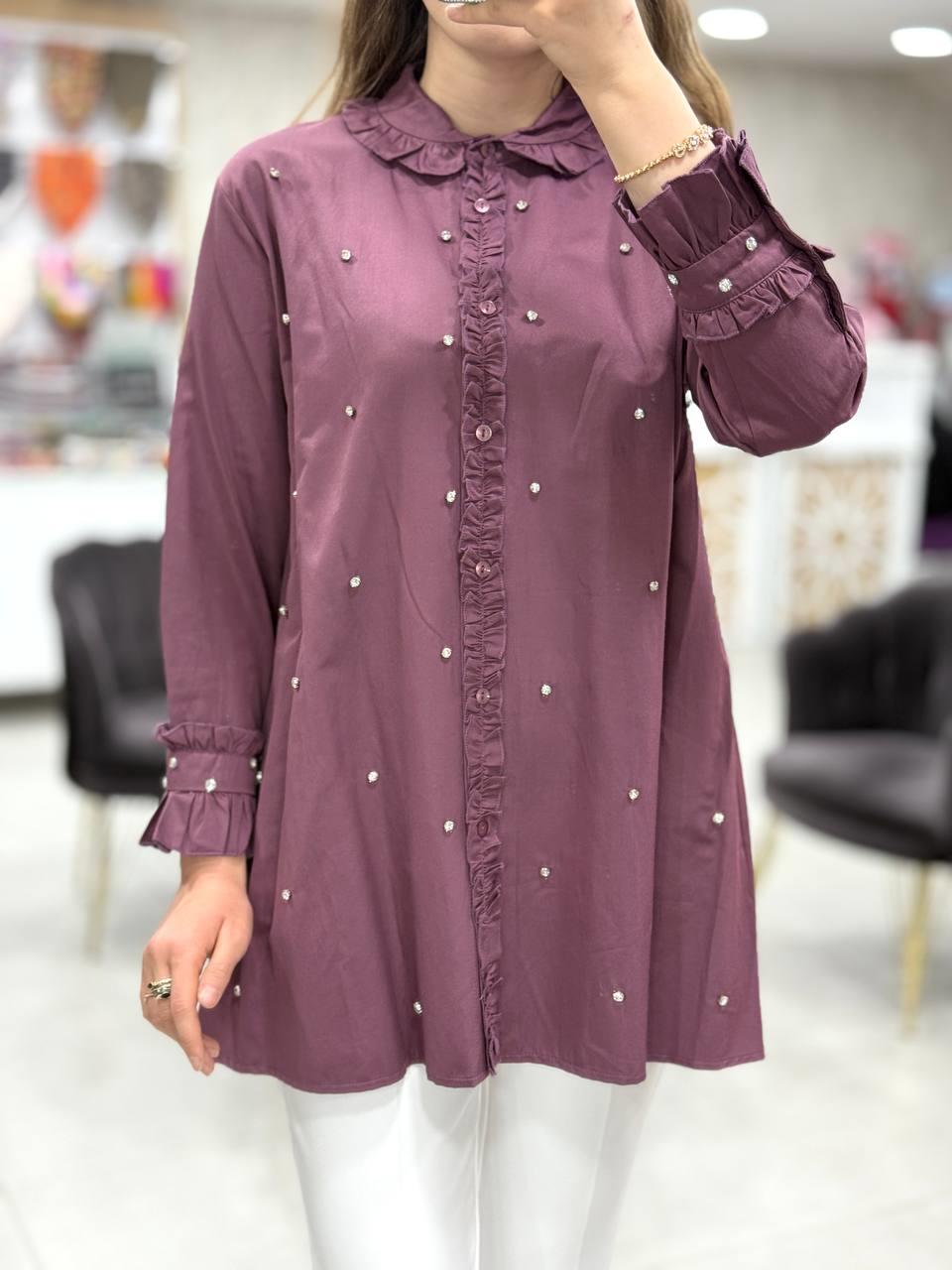 Taşlı Pamuk Saten Tunik 4347