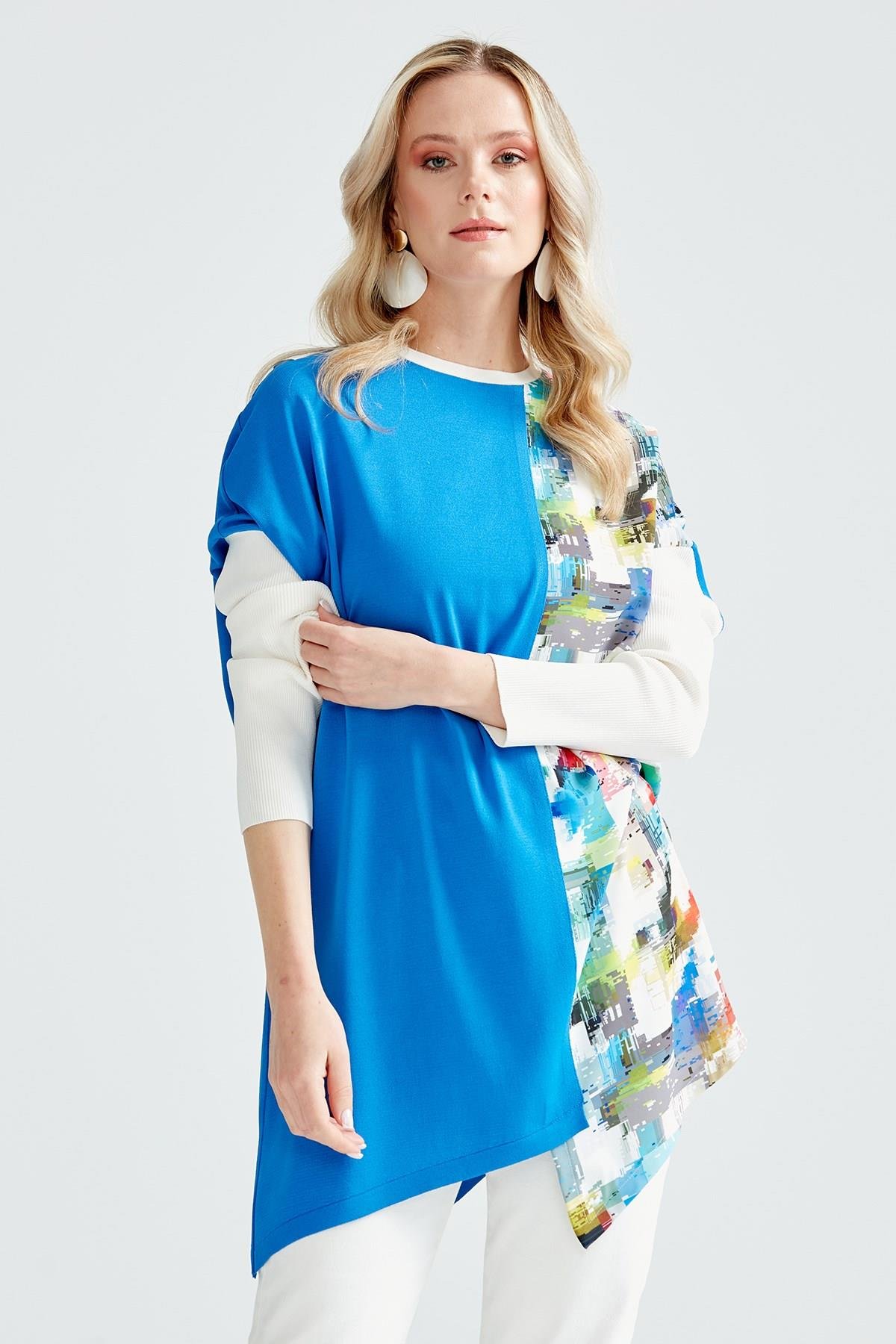 Tığ Triko - Baskı Detaylı Asimetrik Rayon Tunik 21210.1