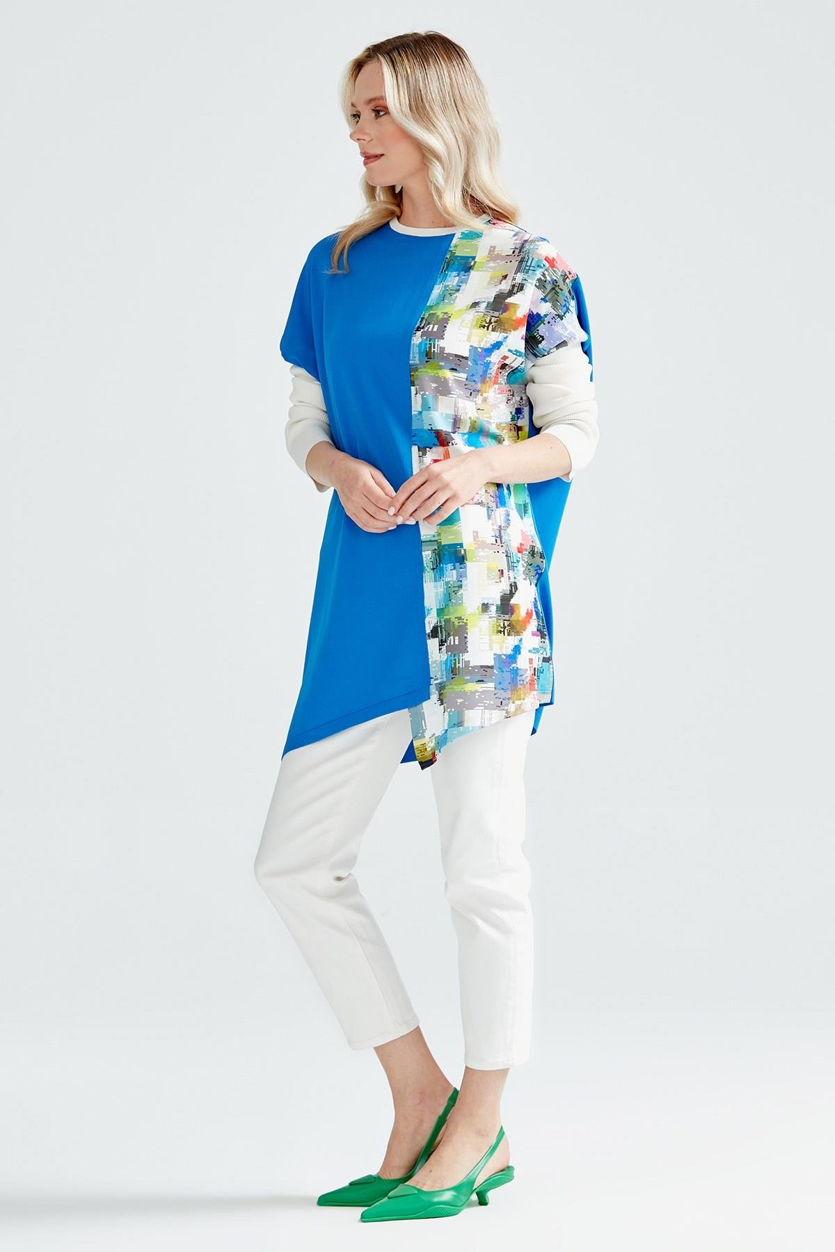 Tığ Triko - Baskı Detaylı Asimetrik Rayon Tunik 21210.1