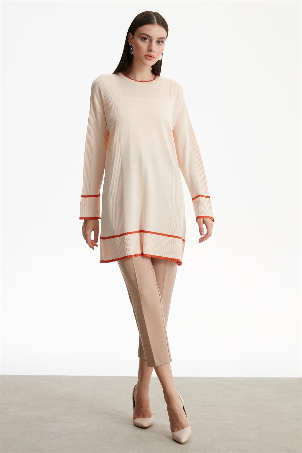 Tığ Triko - Çizgi Detaylı Rayon Tunik 21439.1
