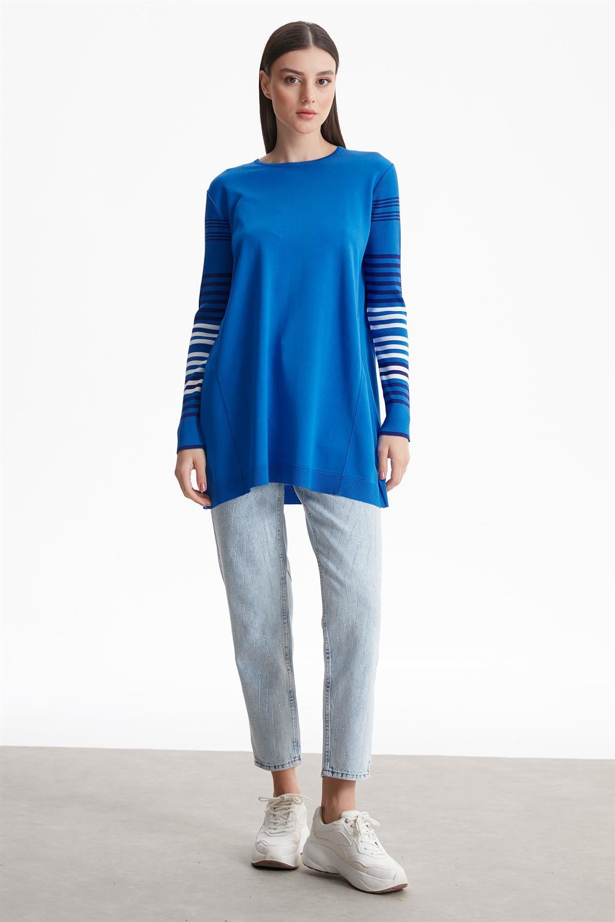 Tığ Triko - Kolları Çizgili Basıc Rayon Triko Tunik 21475.1