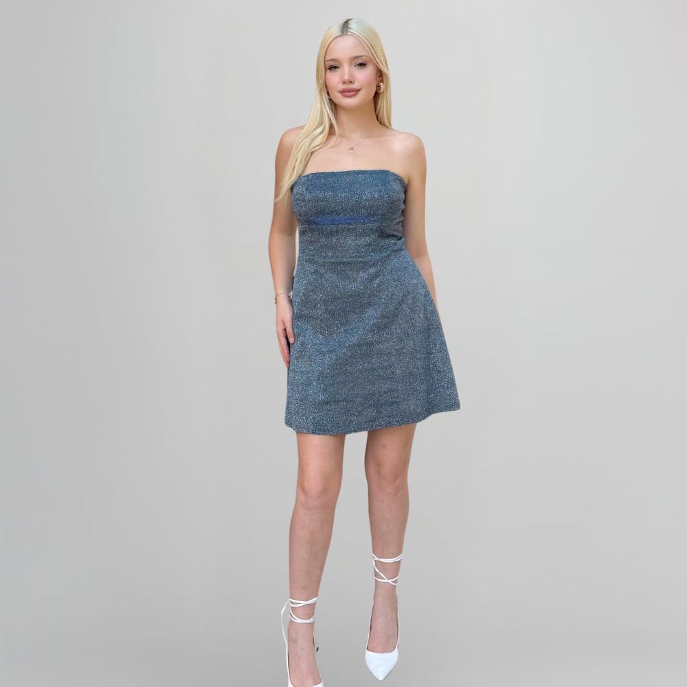 Straplez Simli Mini Elbise