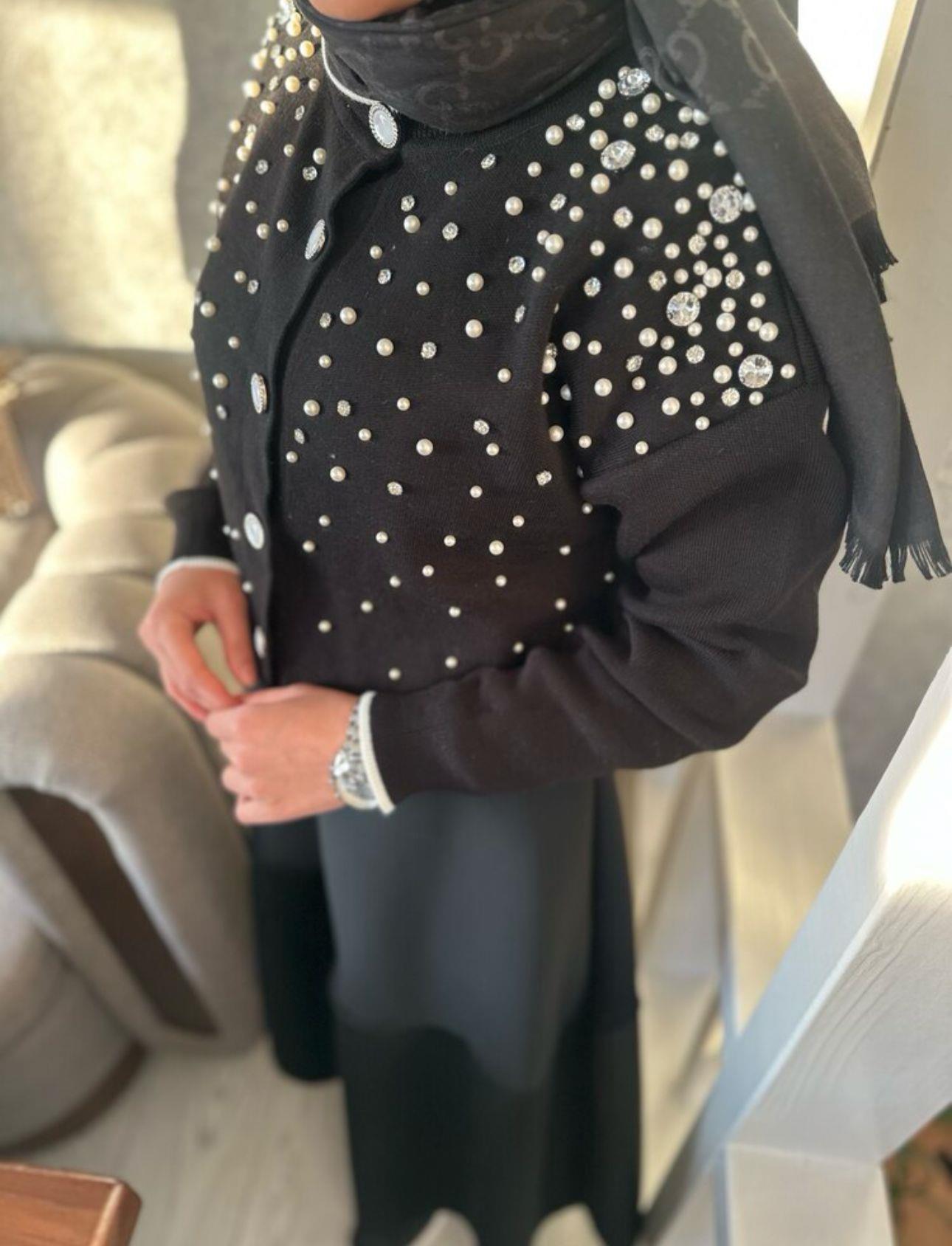 İnci Glam Triko Hırka Siyah
