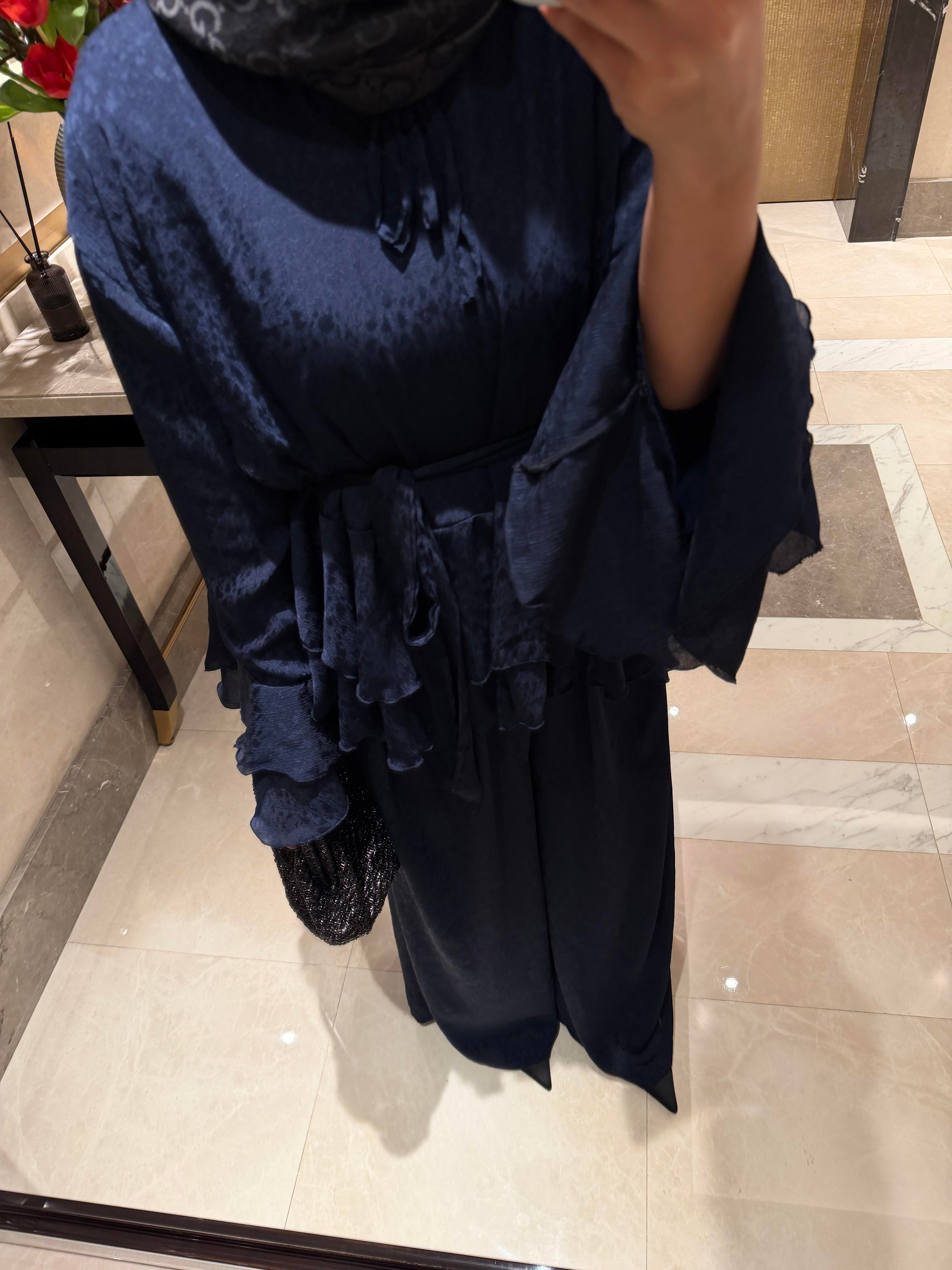NAVY ŞİFON PANTOLONLU TAKIM- LACİVERT