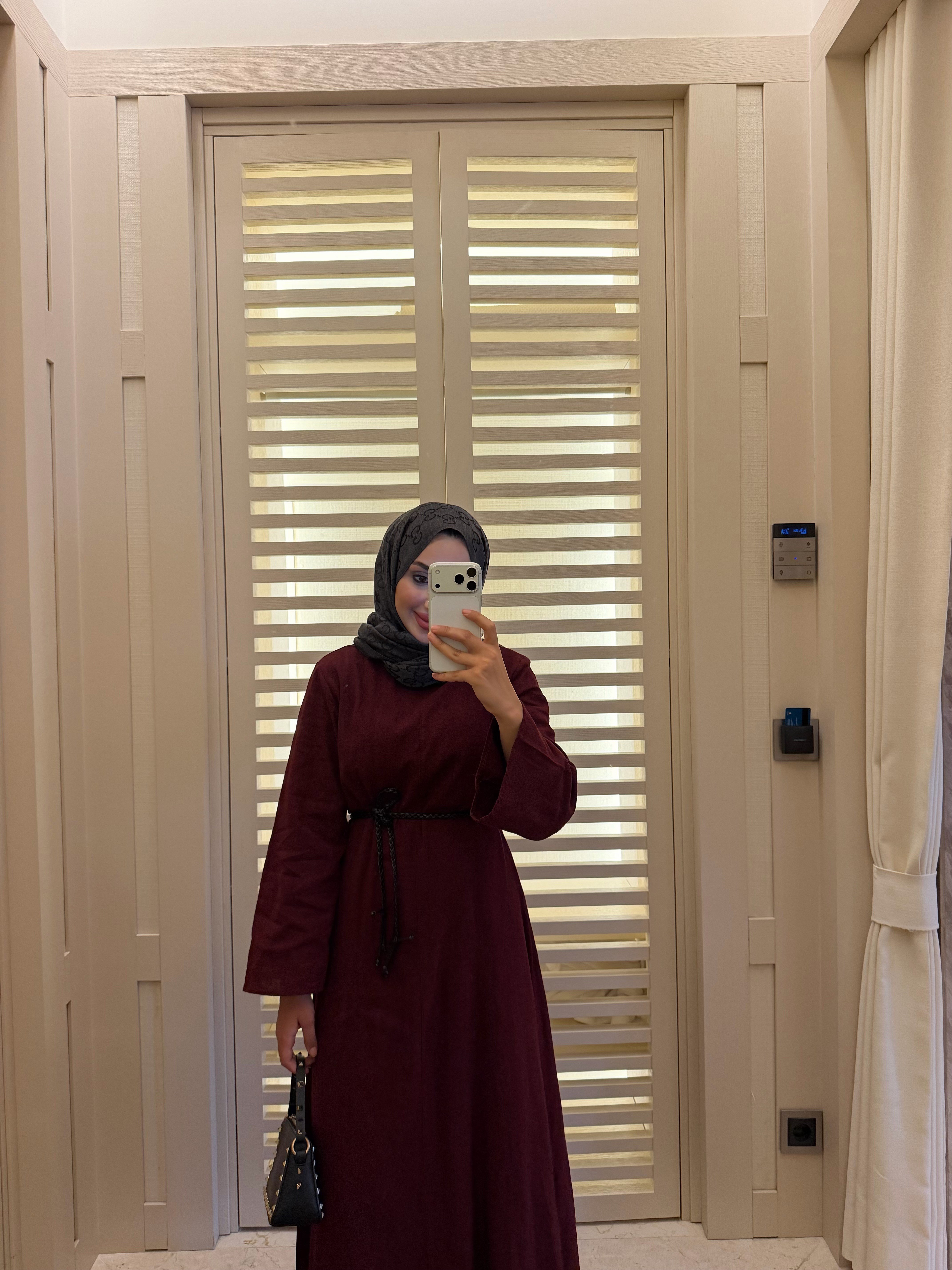 SORE KETEN ELBİSE- BORDO
