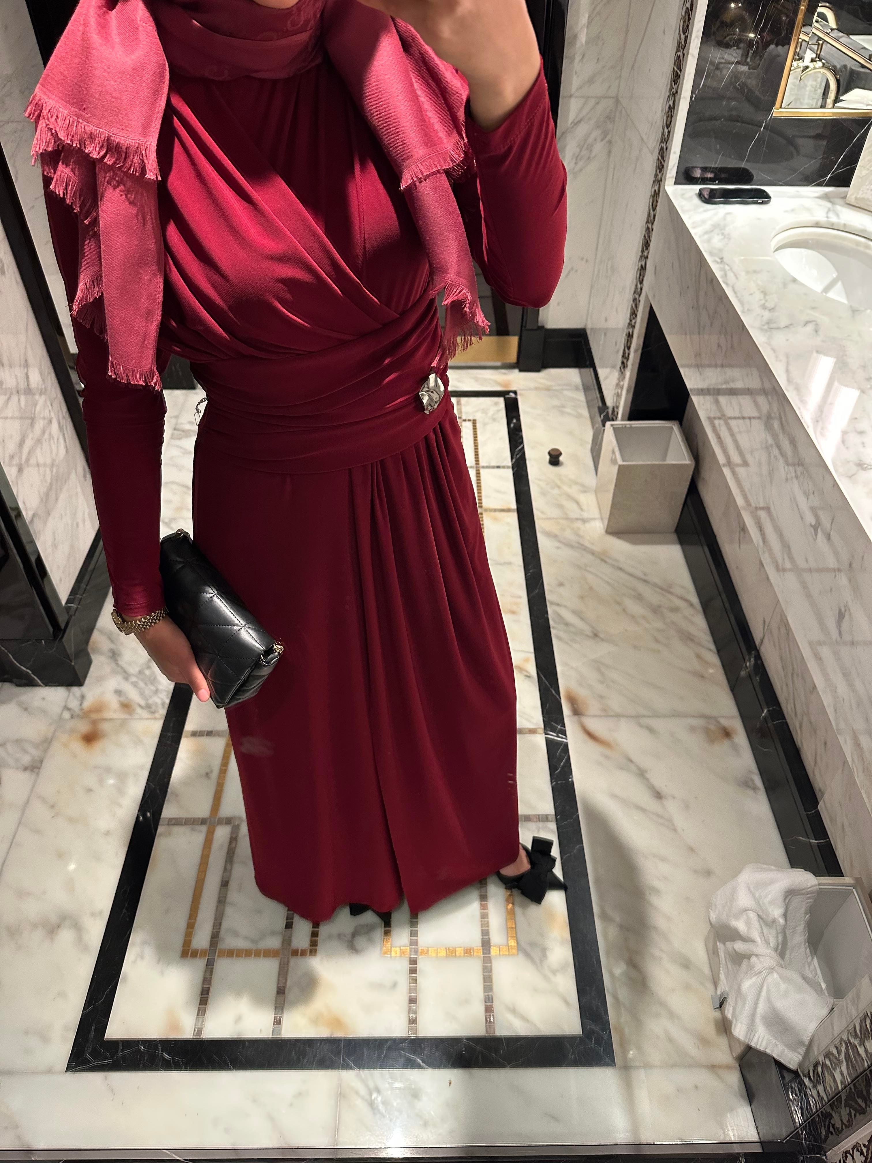 Tokalı Sandy Elbise Bordo