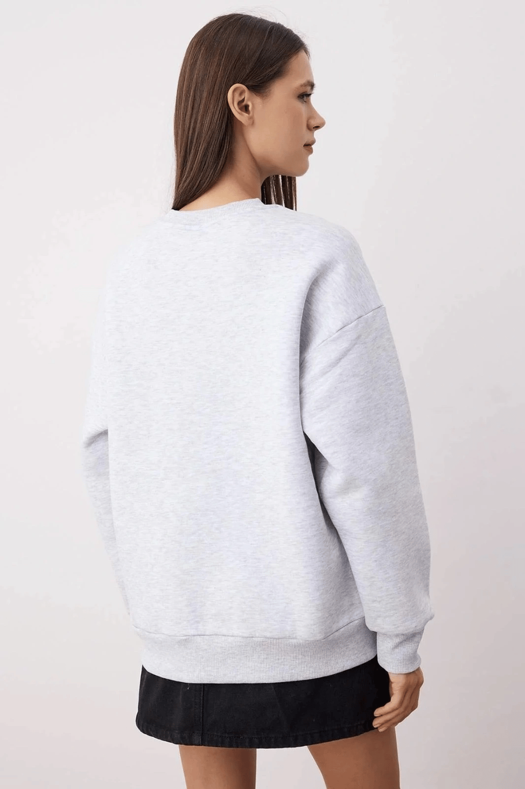 3 iplik şardonlu bisiklet yaka sweatshirt gri