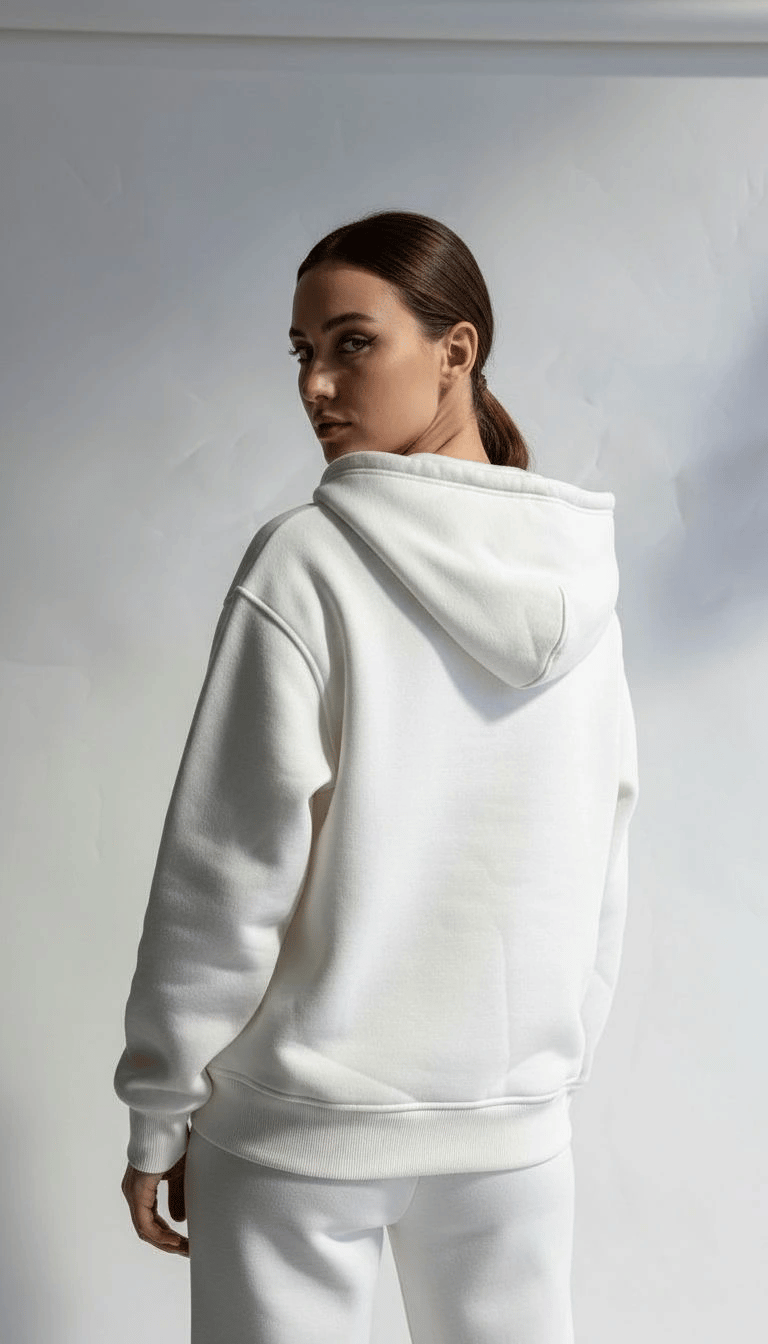 3 iplik şardonlu kapşonlu hoodie frm beyaz p510437