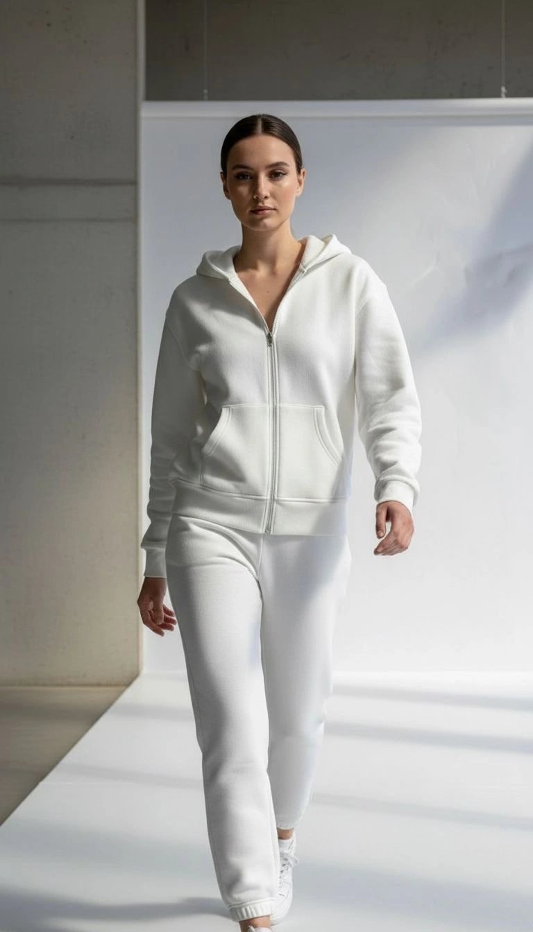 3 iplik şardonlu kapşonlu hoodie frm beyaz p510437