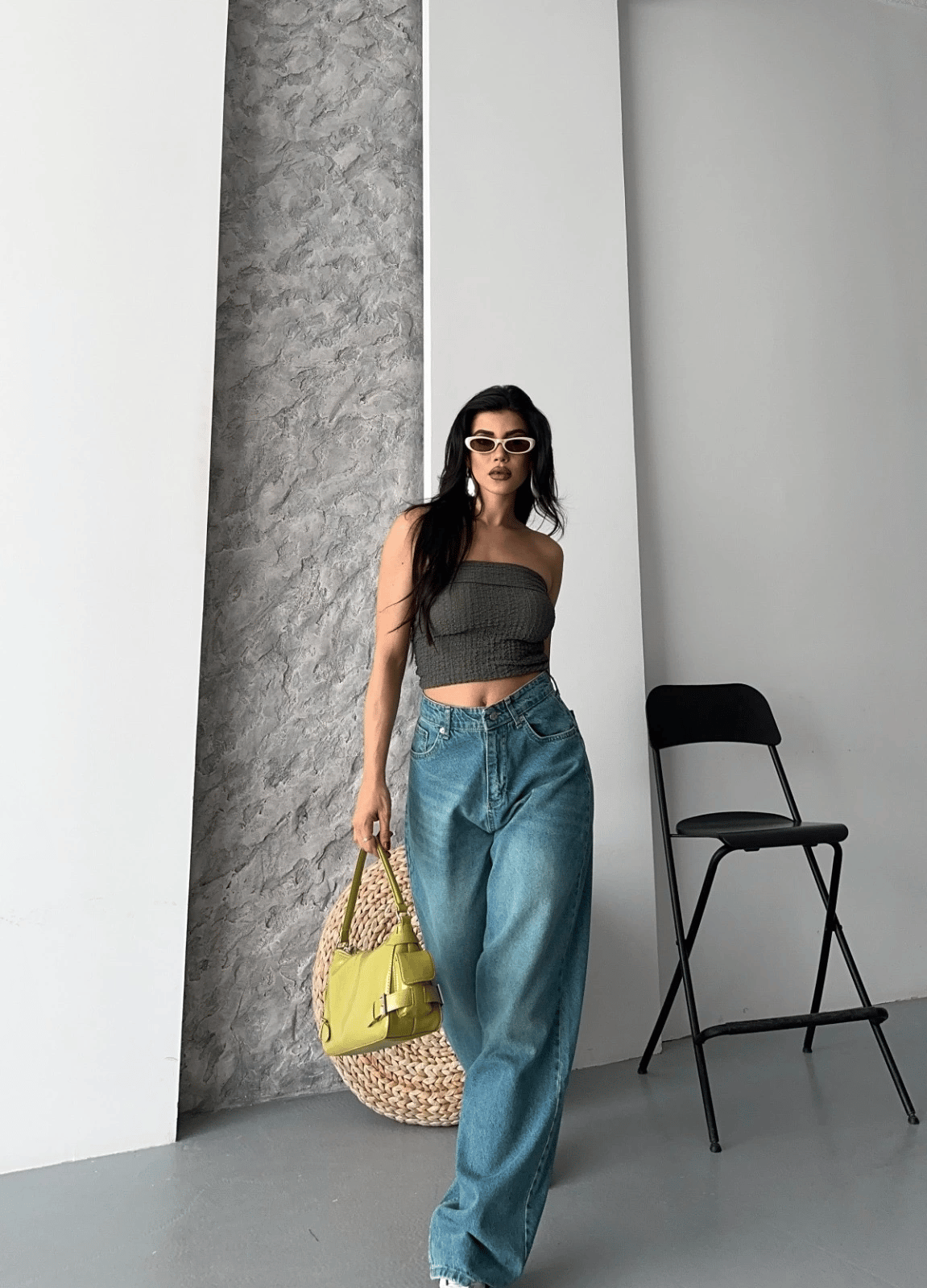 Baggy taş enzim bıyık yıkama jeans pantolon yeşil tint d2007