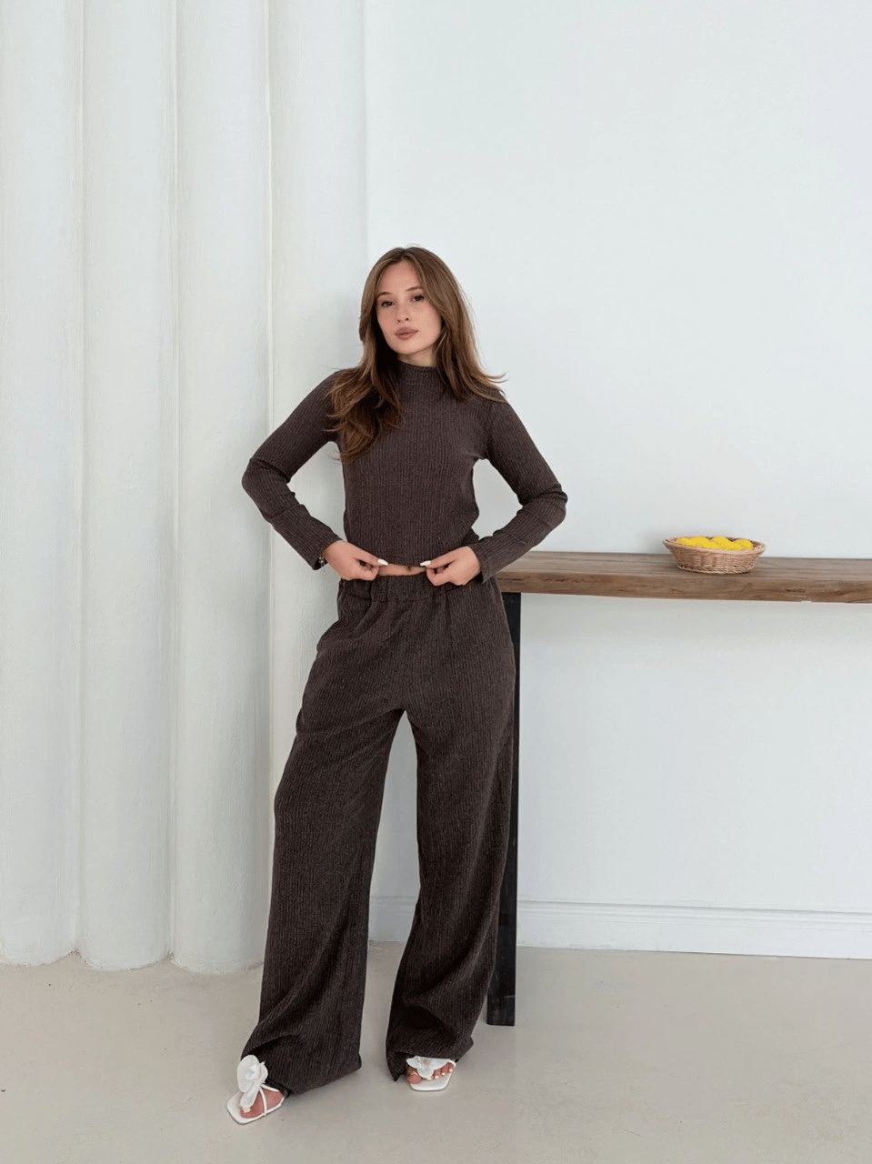 Balıkçı yaka örme takım kahve st265865