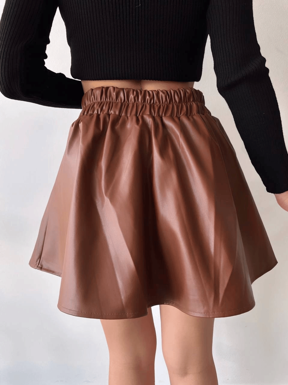 Beli lastikli deri etek kahve s24599