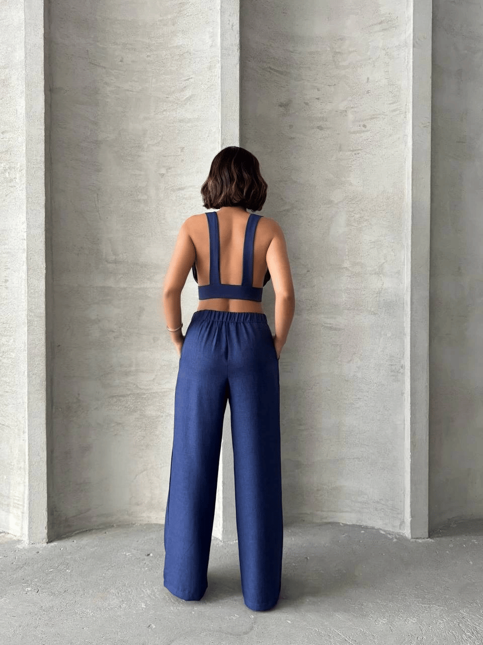 Crop pantolon keten takım s255012