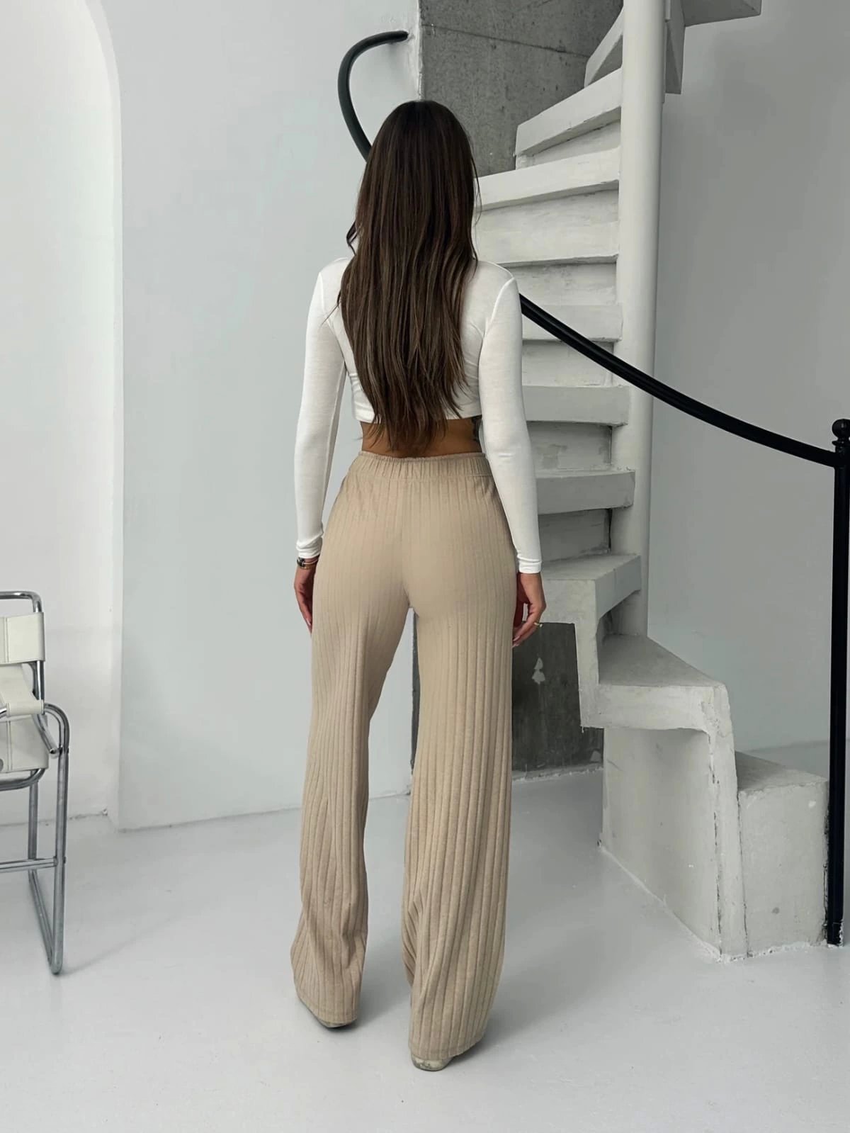 Fitilli şardonlu pantolon bej a4058