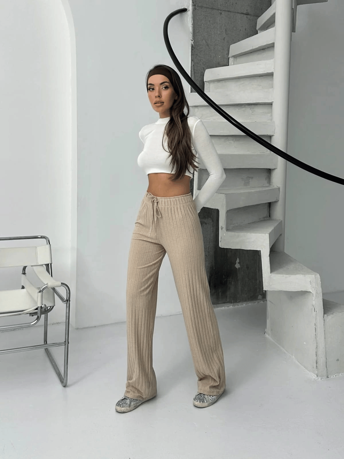 Fitilli şardonlu pantolon bej a4058
