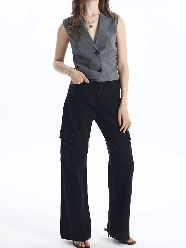 Kargo cep jeans pantolon siyah