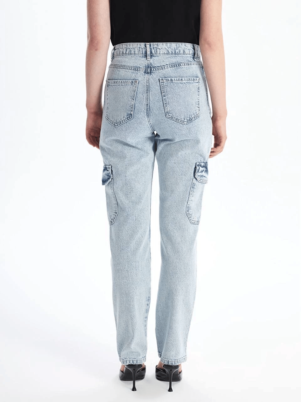 Kargo cep kar yıkama jeans pantolon