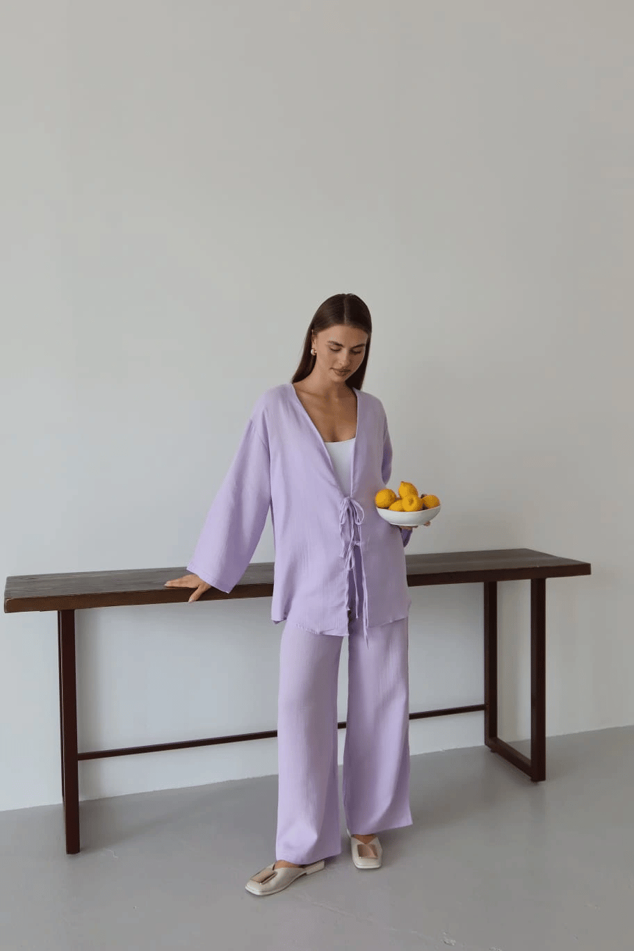 Müslin kumaş kimono lila pt