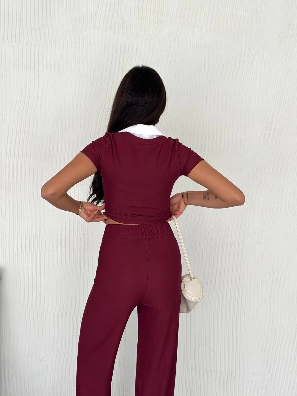 Ottoman kumaş beyaz gömlek yaka takım s4142