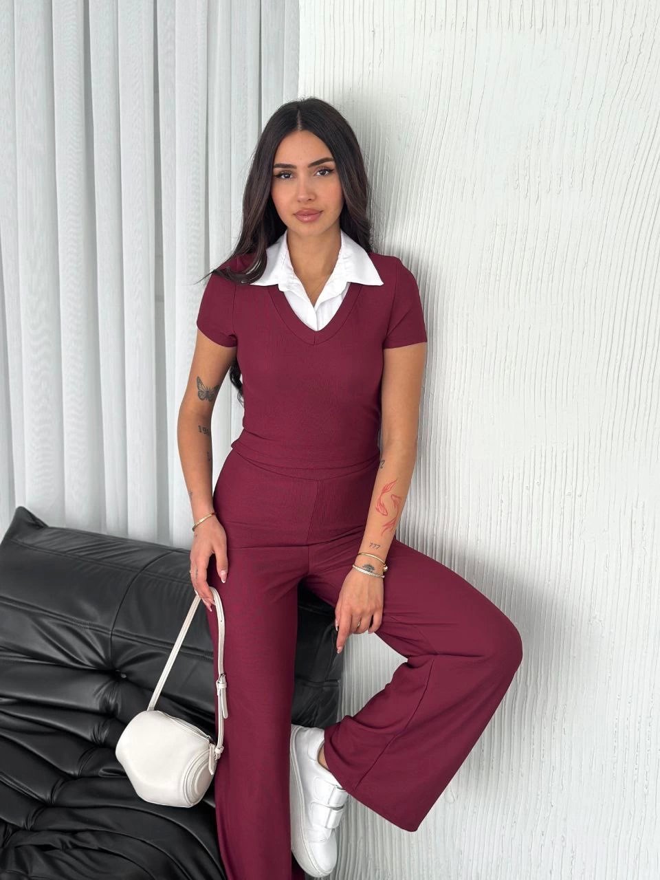 Ottoman kumaş beyaz gömlek yaka takım s4142