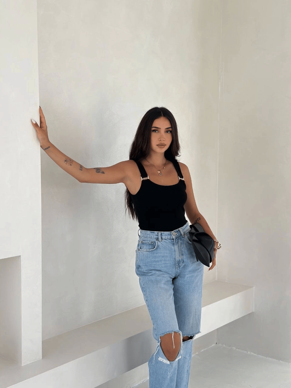 Ottoman toka askılı bluz siyah s4194