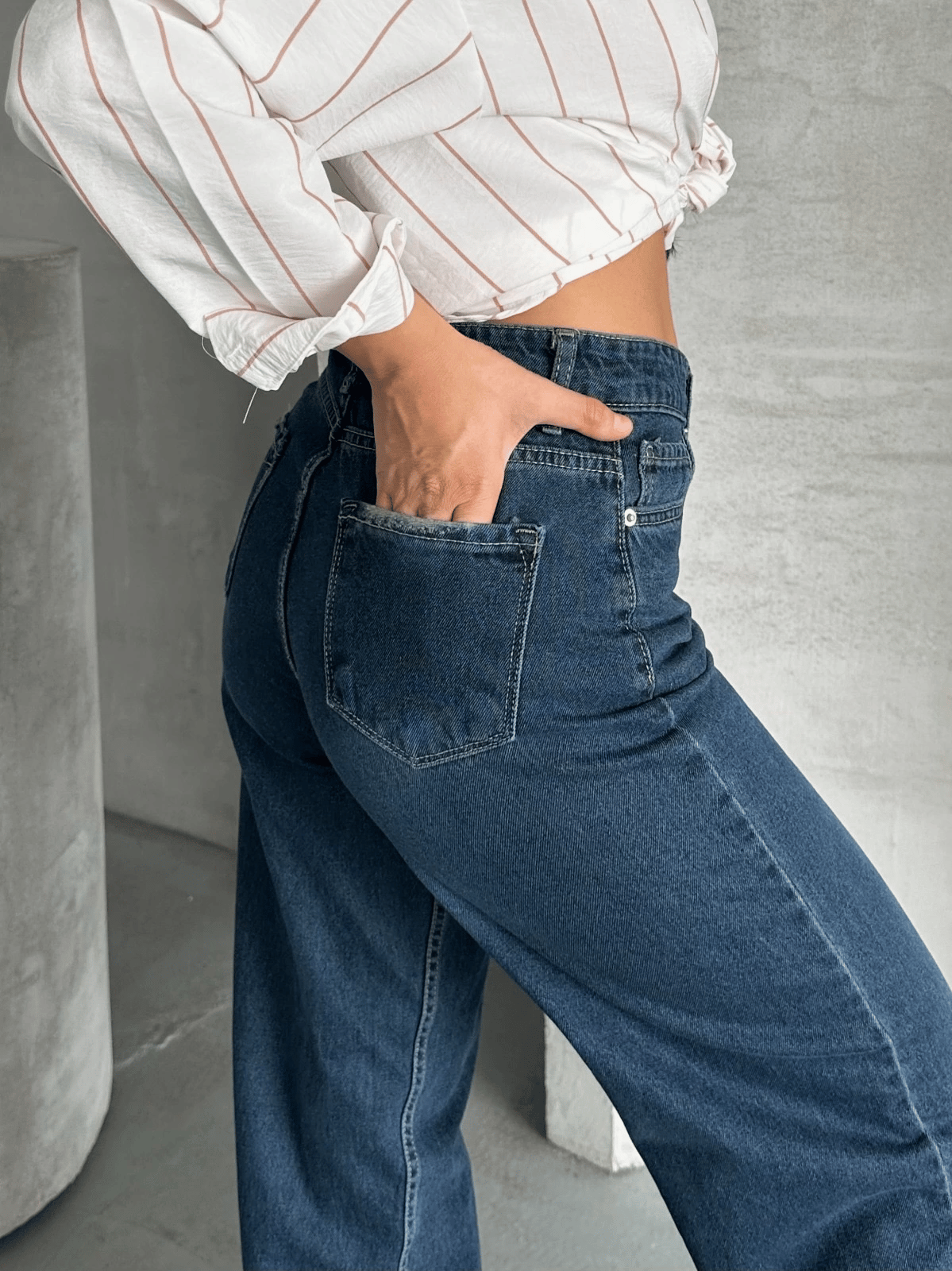 Palazzo bıyık enzim yıkama jeans pantolon koyu mavi d2008
