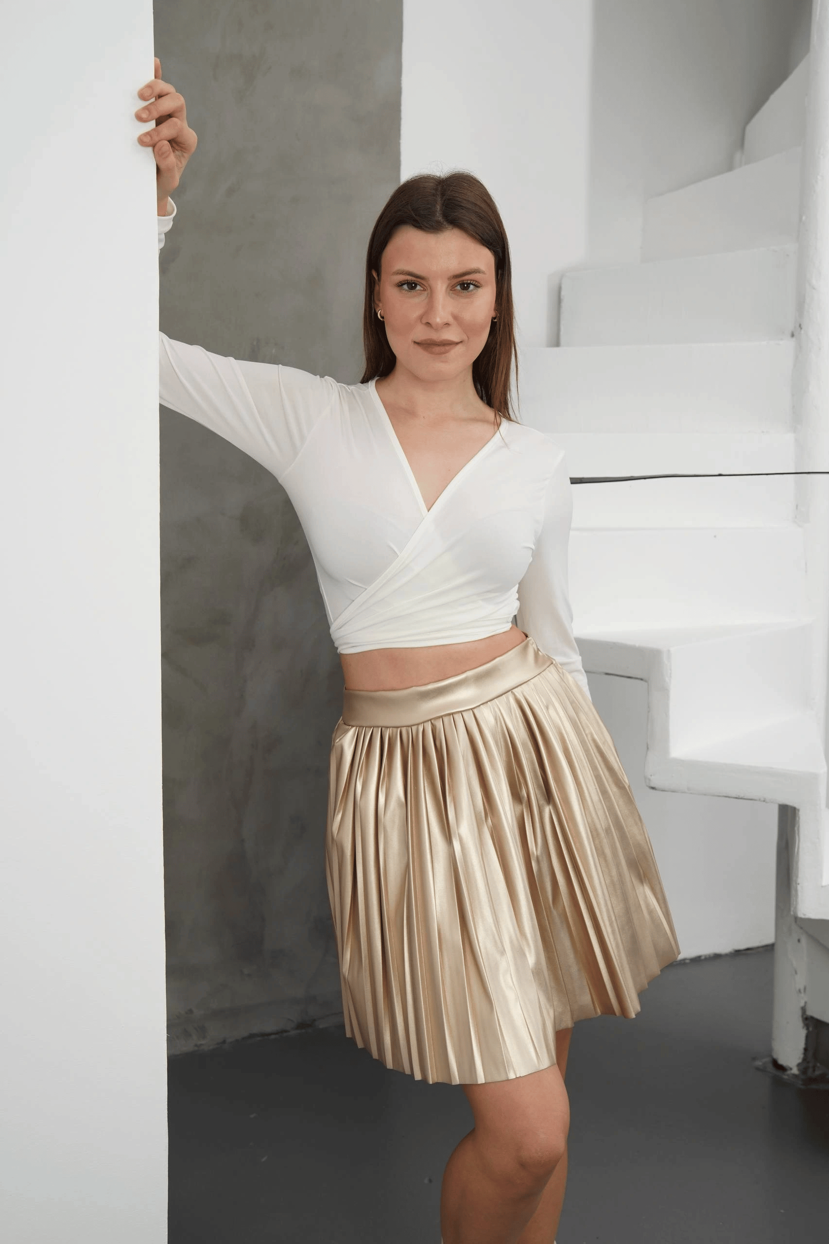 Piliseli deri etek gold h261564