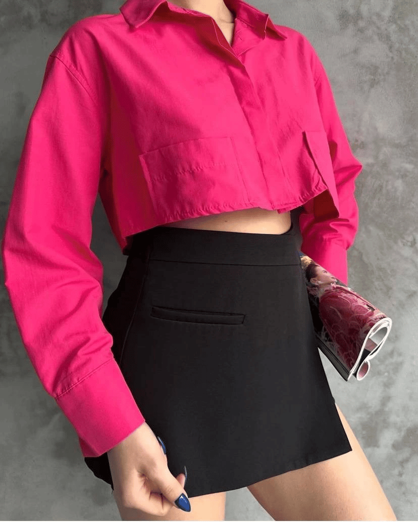 Poplin crop gömlek fuşya s3060
