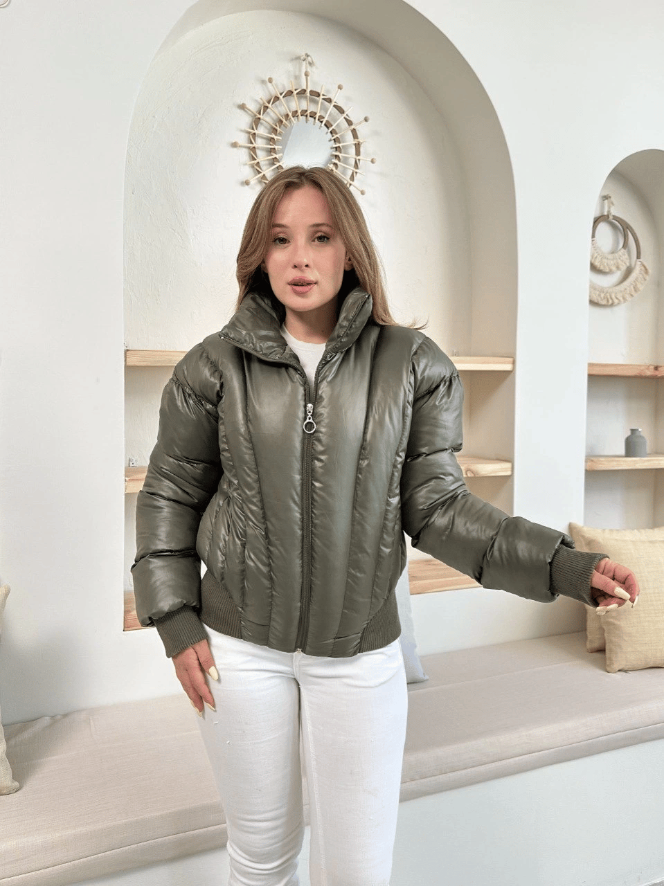 Puffer kısa mont haki st25534