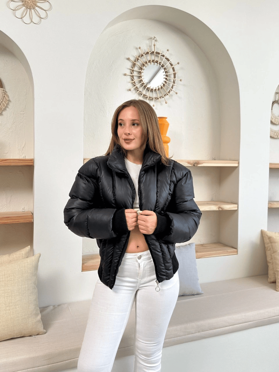 Puffer kısa mont siyah st25534