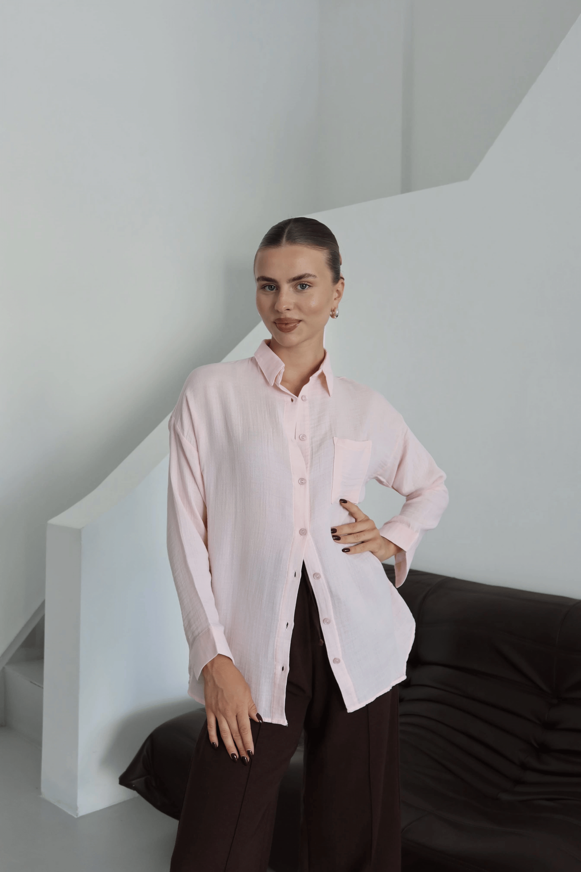Tek cepli müslin gömlek pembe pt
