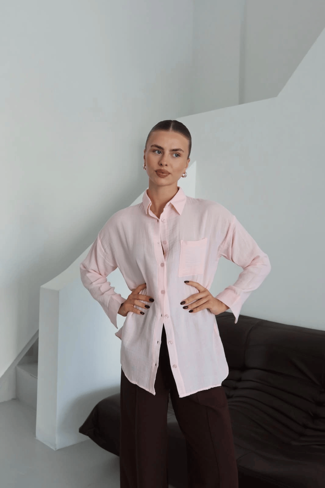 Tek cepli müslin gömlek pembe pt
