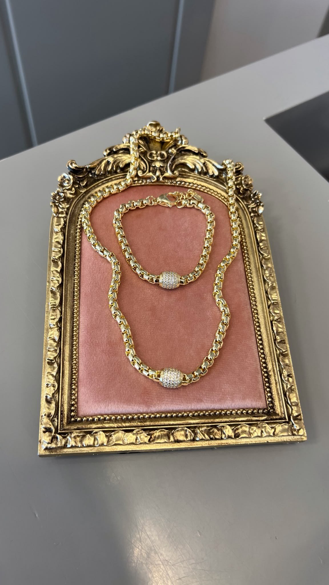 14K Silindir Model Kolye - Bileklik Set