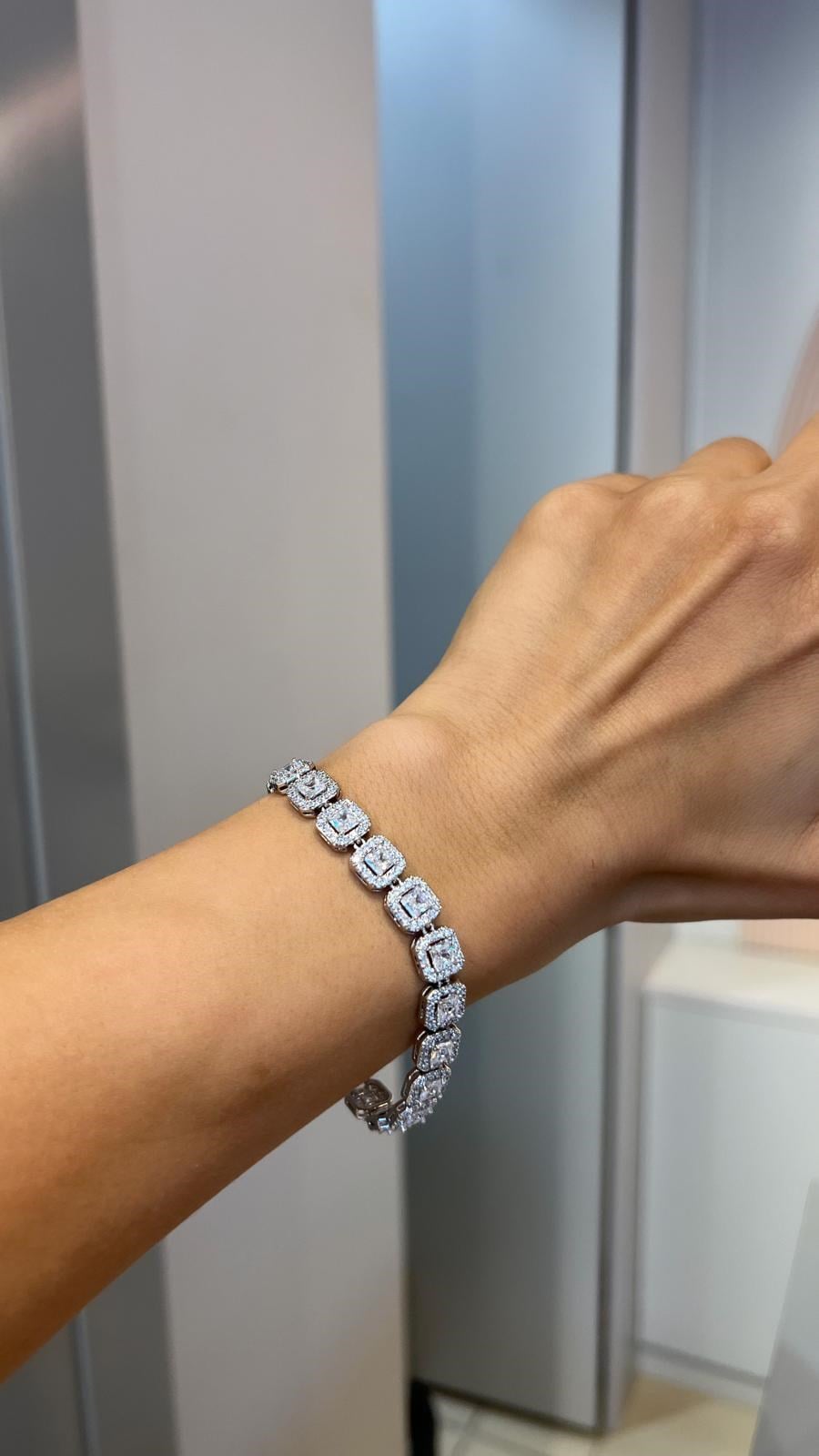 Özel Seri 14K Kare Zirkon Taşlı Silver Bileklik