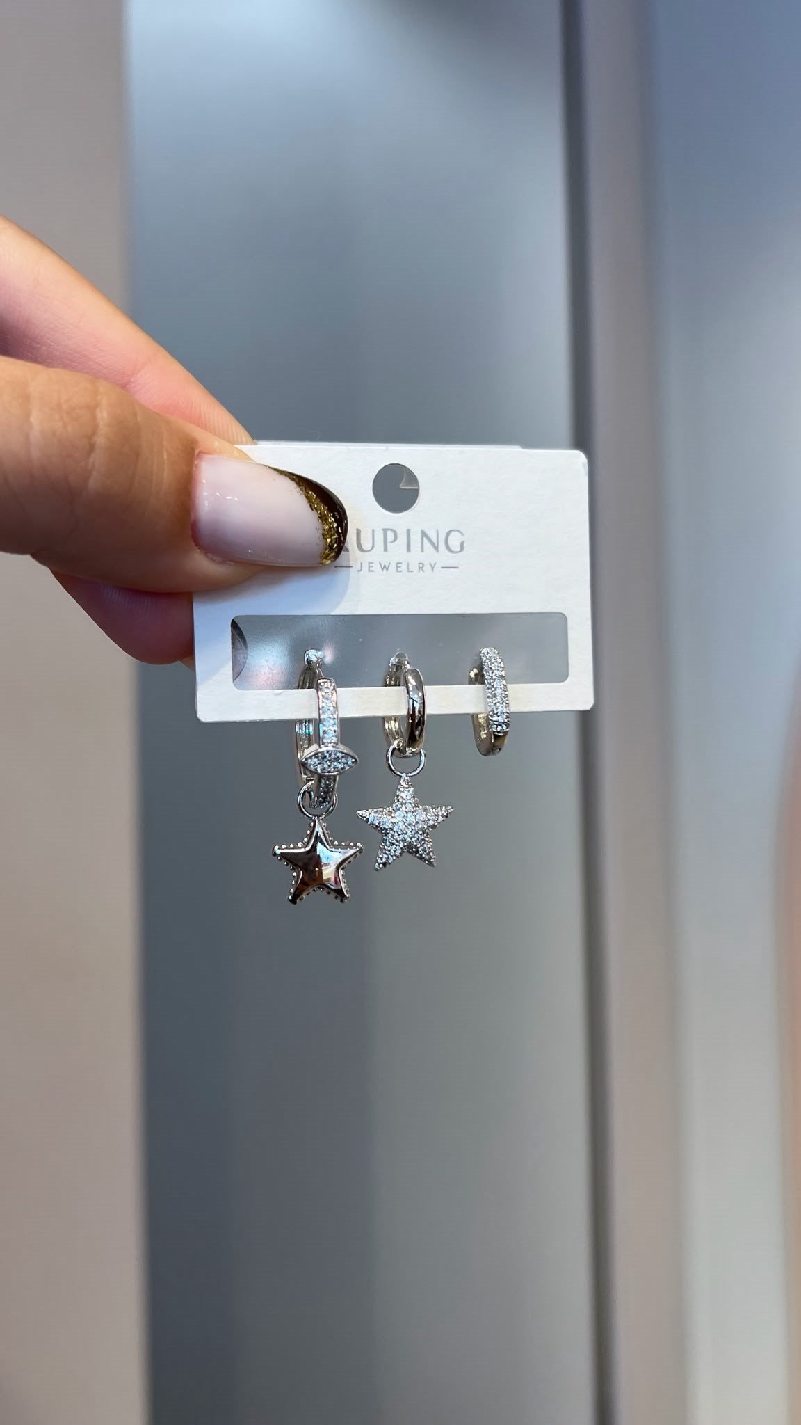 Özel Seri 14K Taşlı Yıldız Sallantılı Üçlü Set Silver Küpe