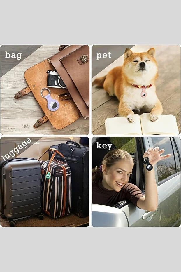 Airtag Tutucu Anahtarlık Apple ile Uyumlu, Silikon Koruyucu Kılıf Kedi, Köpek Yaka, Bagaj Anahtarlık