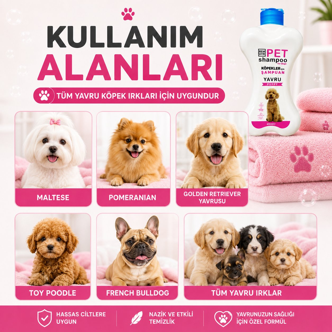  Puppy Yavru Köpek Şampuanı 400 ml | Hassas Ciltler İçin Nazik Temizlik | Parlak ve Yumuşak Tüy Etkisi